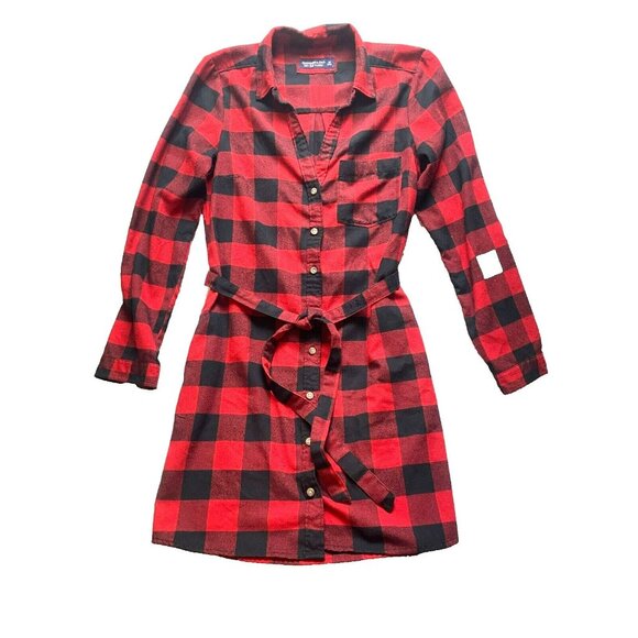 Abercrombie & Fitch Dress Womens‎ Medium Flannel Buffalo Plaid Belted Buttons - Picture 1 of 6